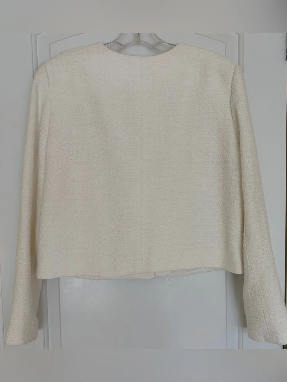Ann Taylor Ivory White Boucle Button-Front Cropped Blazer Jacket Gold Button NWT